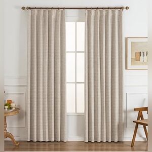 84 Inch Long Natural Linen Pinch Pleated 2 Panel Set Thermal Insulated Blackout